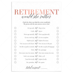 Retirement Party Game Would She Rather Printable 