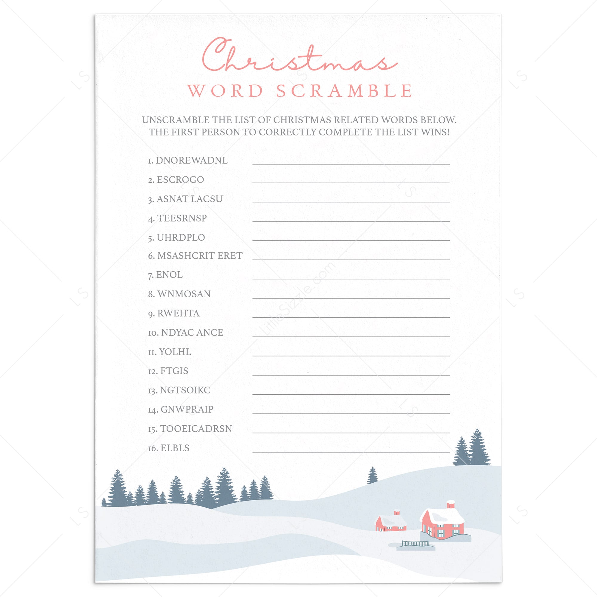Printable Christmas Word Scramble Game by LittleSizzle