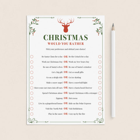 Christmas Would You Rather Game Printable 