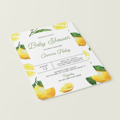 Summer Baby Shower Invitation Template with Lemons