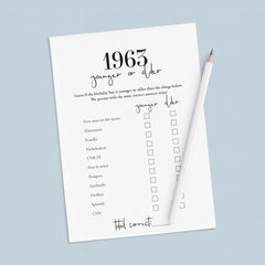 Born in 1963 60th Birthday Party Games Bundle For Men