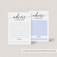 Calligraphy Advice Card for Mom-to-Be Printable & Fillable PDF