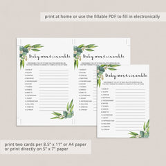 Greenery Baby Shower Scrambled Word Game Virtual & Printable