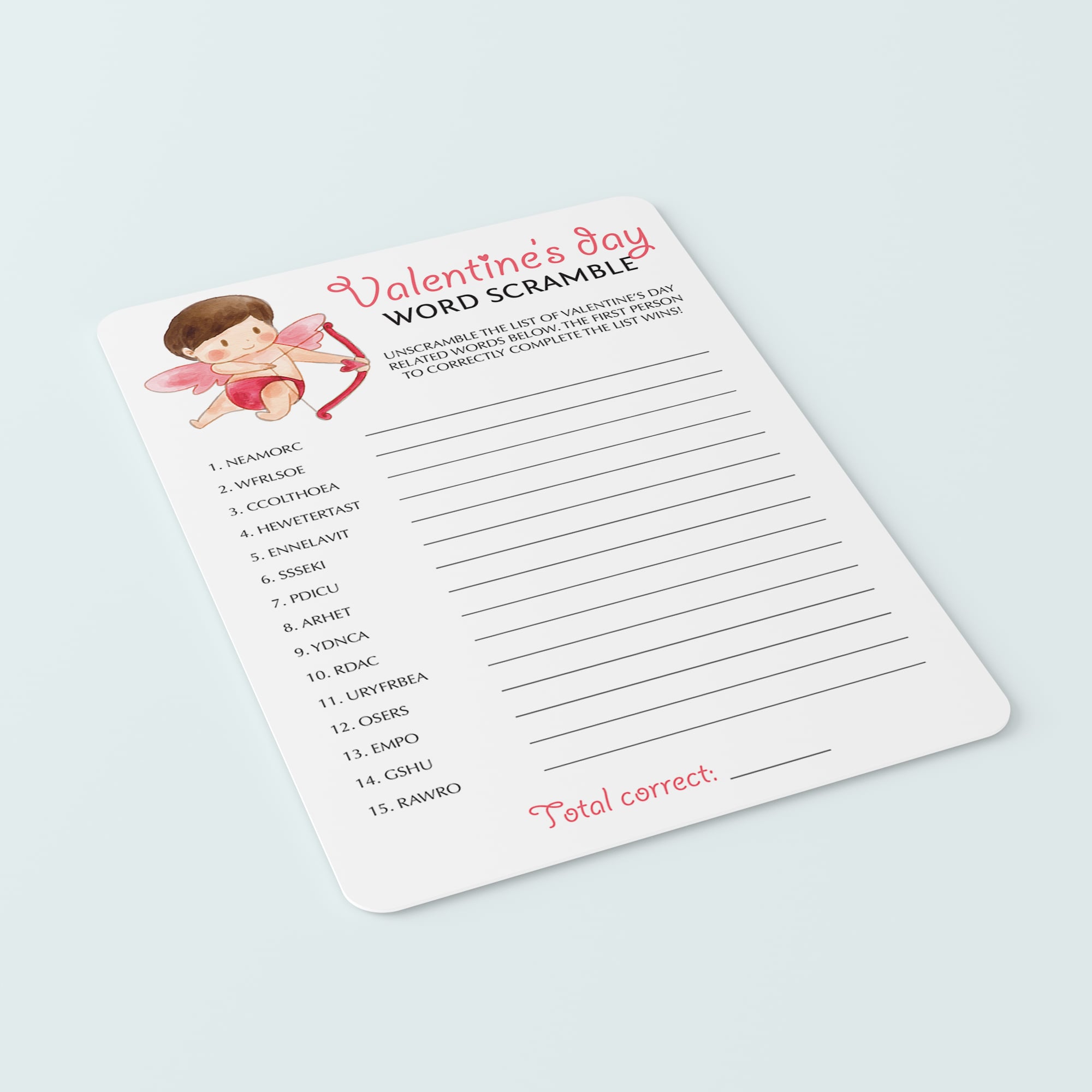 Valentine's day vocabulary game, Digital unscramble, Grade 11 - 12, C1 -  C2