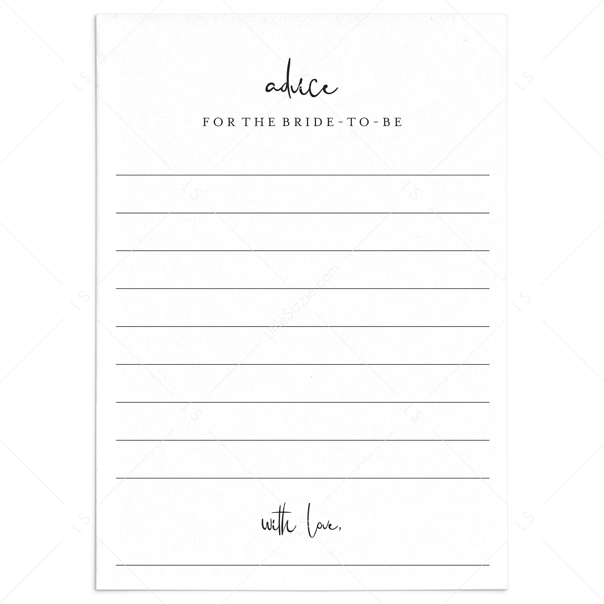 Minimalist Advice For The Bride Cards Printable by LittleSizzle