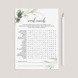 Word Search for Baby Shower Printable Greenery Gold by LittleSizzle