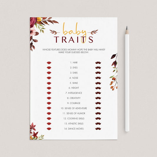 Bohemian BabyShower Baby Traits Game Printable by LittleSizzle