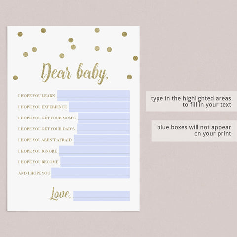 Printable & Virtual Baby Shower Wishes for Baby Card | Gold Confetti ...