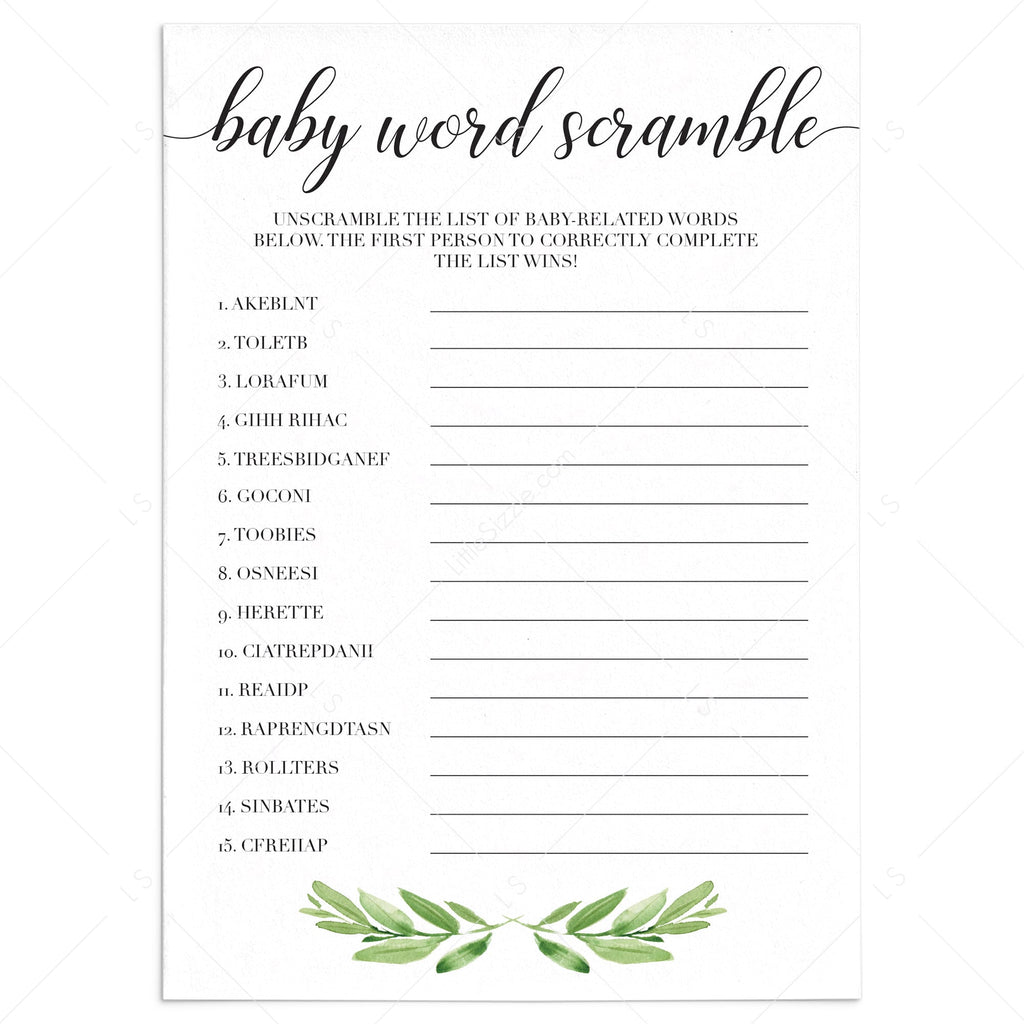 Virtual Baby Word Scramble game for gender neutral baby shower ...