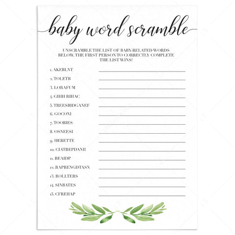 Virtual Baby Word Scramble game for gender neutral baby shower ...