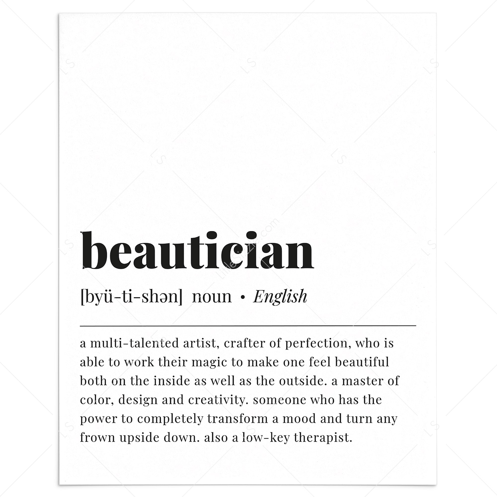Beautician Definition Print Instant Download by LittleSizzle