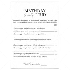 Birthday Family Feud Questions and Answers Printable by LittleSizzle