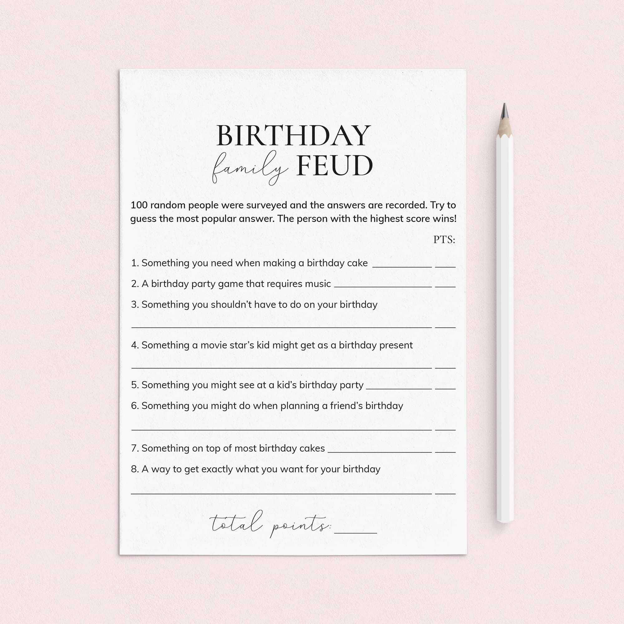 Birthday Family Feud Questions and Answers Printable by LittleSizzle
