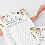 Blush Floral Birthday Word Scramble Printable