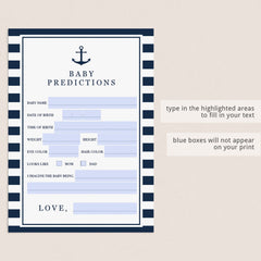 Nautical Baby Shower Prediction Card