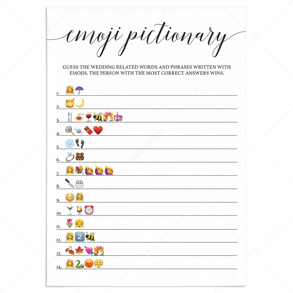 Bridal Shower Emoji Game | Black and White | Virtual & Printable ...