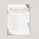 Burgundy Wedding Shower Game How Well Do You Know The Bride by LittleSizzle