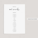 Minimalist Bridal Word Scramble Game With Answers Printable