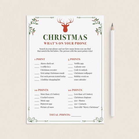 Whats On Your Phone Christmas Party Game Printable | Download ...