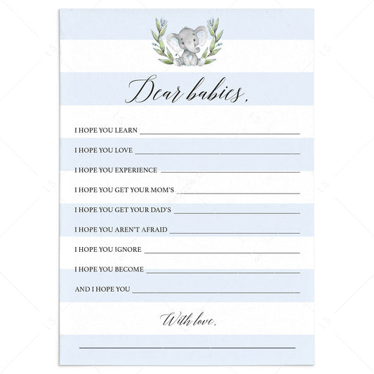 Twin boys baby shower game printable dear babies card by LittleSizzle