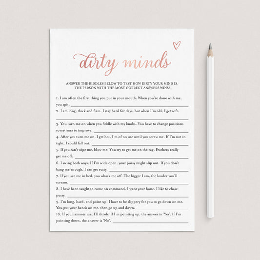 Dirty Minds Bachelorette Game Rose Gold Printable by LittleSizzle