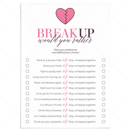Funny Breakup Party Game Would You Rather by LittleSizzle
