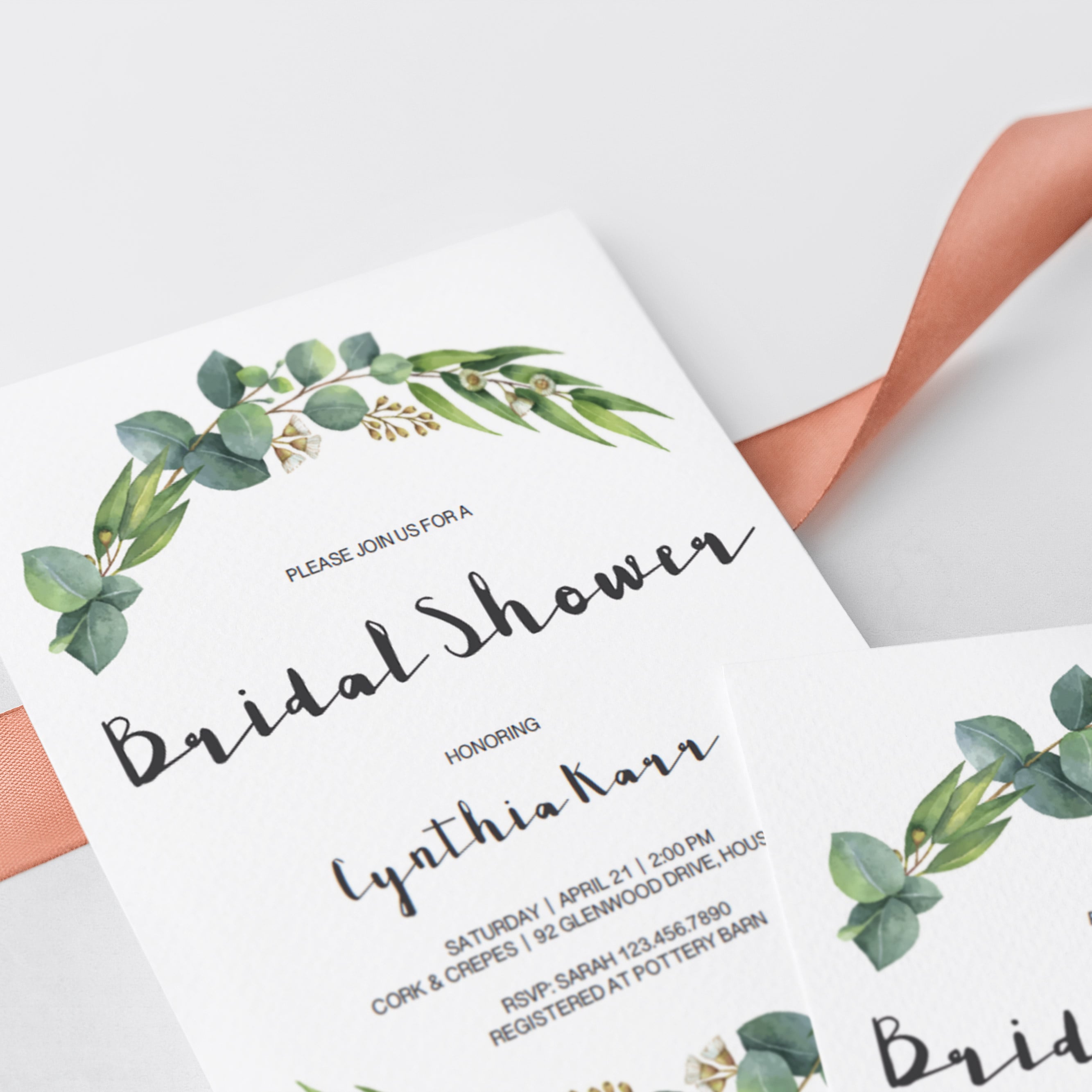 Greenery bridal shower invitations templates printable