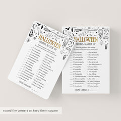 Halloween Phobia Matching Game with Answers Printable