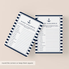 Baby Word Scramble printable game cards for nautical baby shower by LittleSizzle
