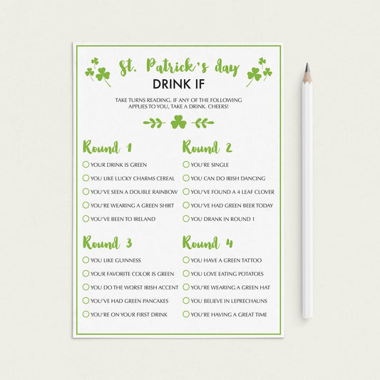 St Patrick's Day Activity For Adults Drink If by LittleSizzle