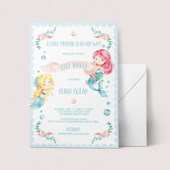 Mermaid Baby Shower Invitation Template Watercolor by LittleSizzle