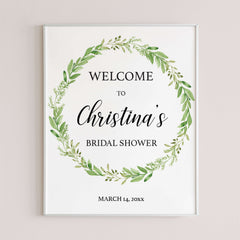 Green Wreath Welcome to Bridal Shower Sign Printable