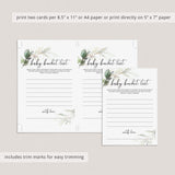 Gold and Greenery Theme Baby Shower Keepsake Cards