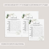 Word Search for Baby Shower Printable Greenery Gold