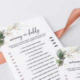 Mommy or Daddy Game Template for Greenery Gold Baby Shower