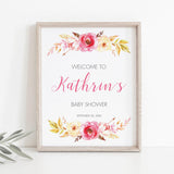 Pink Floral Baby Shower Welcome Poster Template