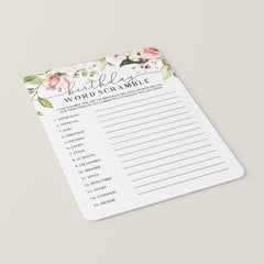Blush Floral Birthday Word Scramble Printable