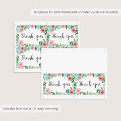 Pink and green floral thank you note cards instant download by LittleSizzle
