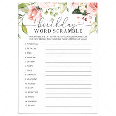 Blush Floral Birthday Word Scramble Printable by LittleSizzle