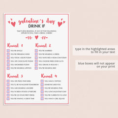Galentine's Day Drinking Game Printable & Virtual Files