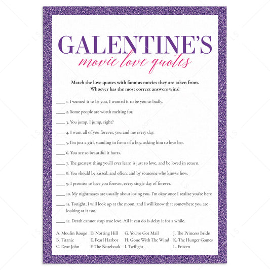 Galentine's Movie Trivia with Answer Key by LittleSizzle