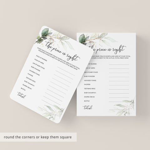 Price Right Baby Shower Game Printable | Greenery Gold Theme – LittleSizzle