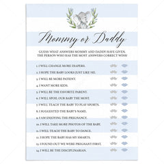 Elephant theme baby shower mommy or daddy quiz printable by LittleSizzle
