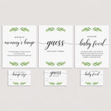 Greenery baby shower guessing signs and cards printables by LittleSizzle