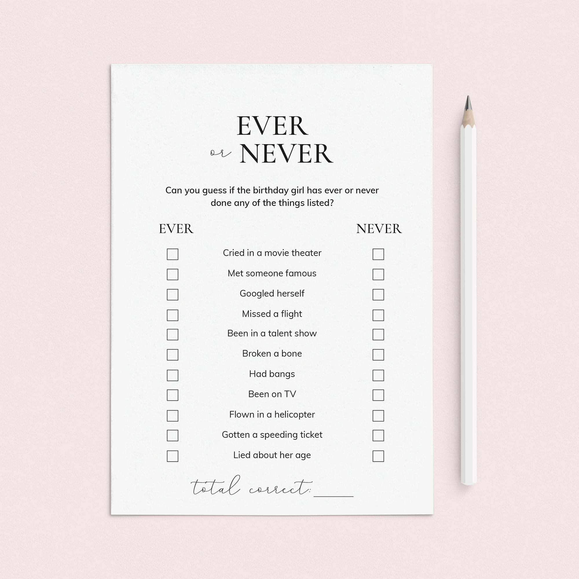 Birthday Icebreaker Game for Her Ever or Never Printable by LittleSizzle