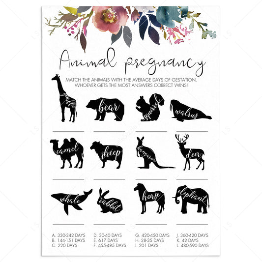 Boho Baby Shower Game Animal Pregnancy Printable by LittleSizzle
