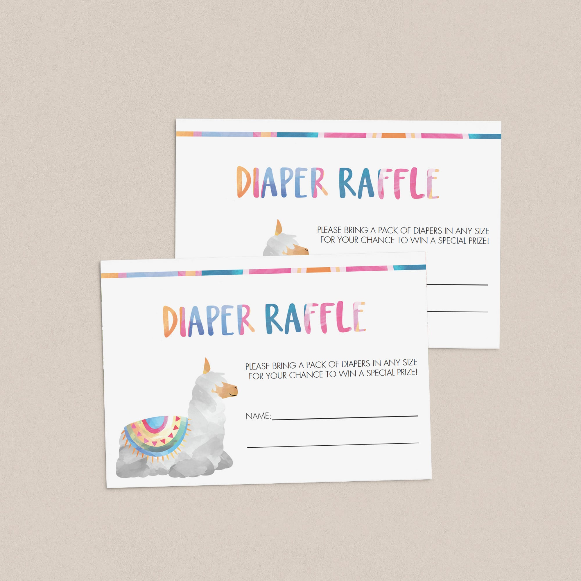 Diaper raffle game cards with llama by LittleSizzle