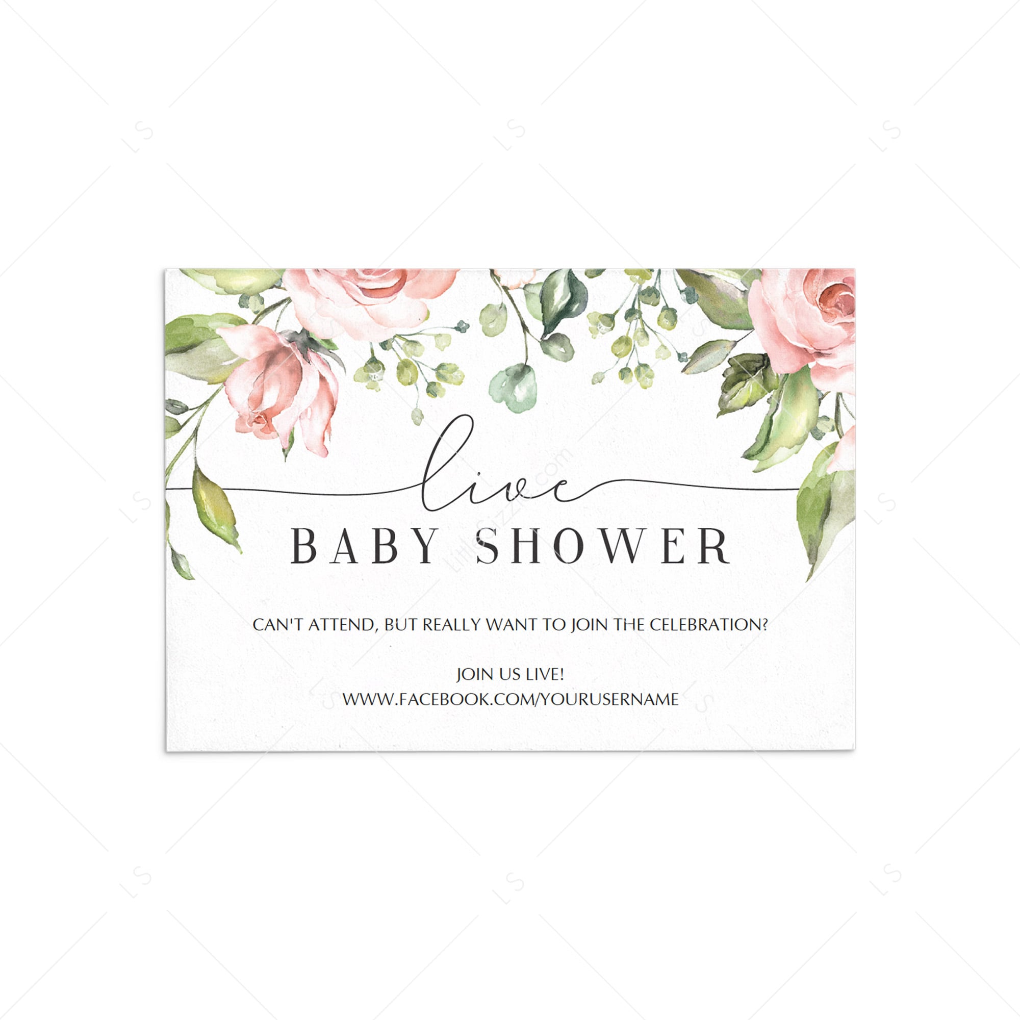 Long Distance Baby Shower Invitation Insert Template Floral Theme by LittleSizzle