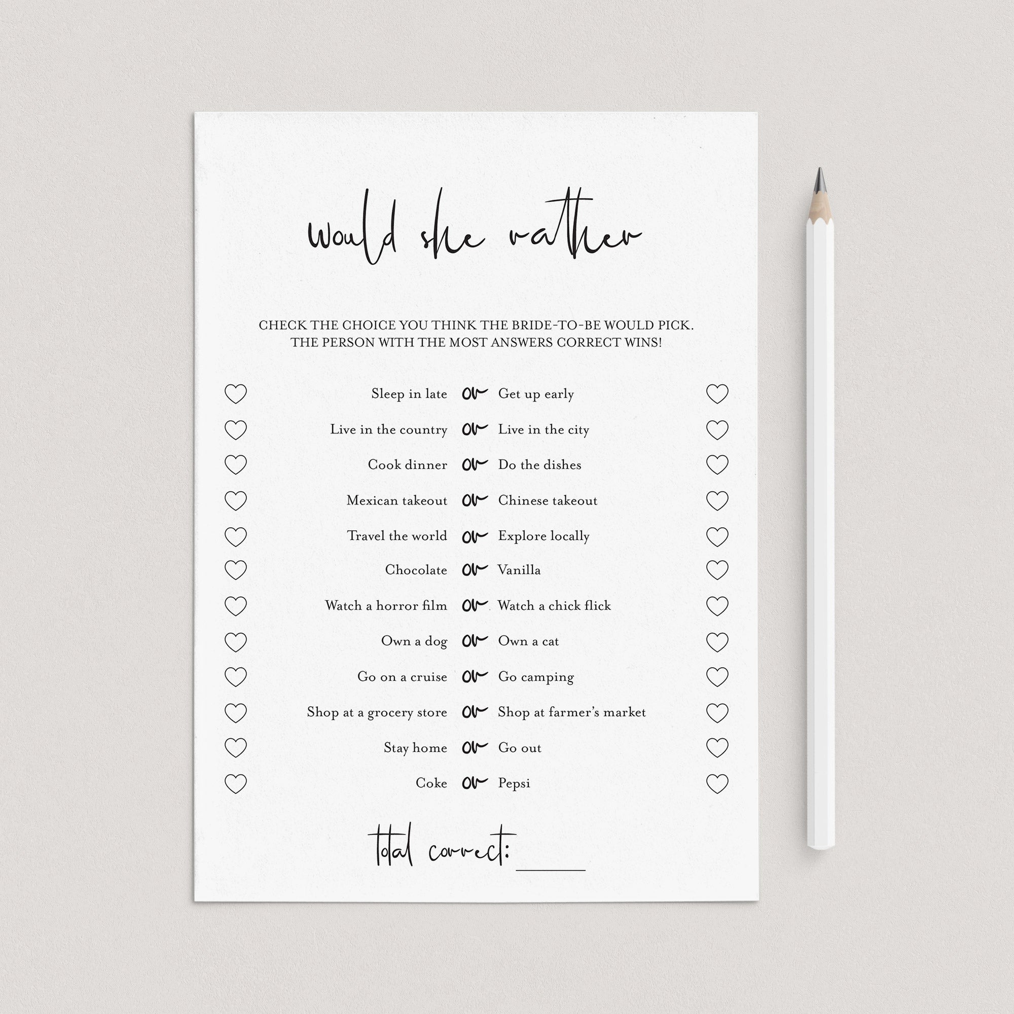 Would She Rather Bridal Game Printable by LittleSizzle
