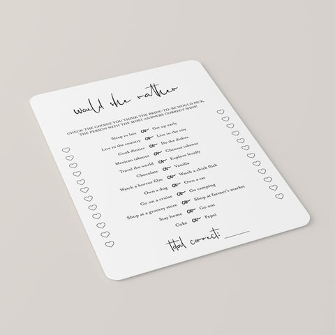 Would She Rather Bridal Game Printable | Instant Download – LittleSizzle